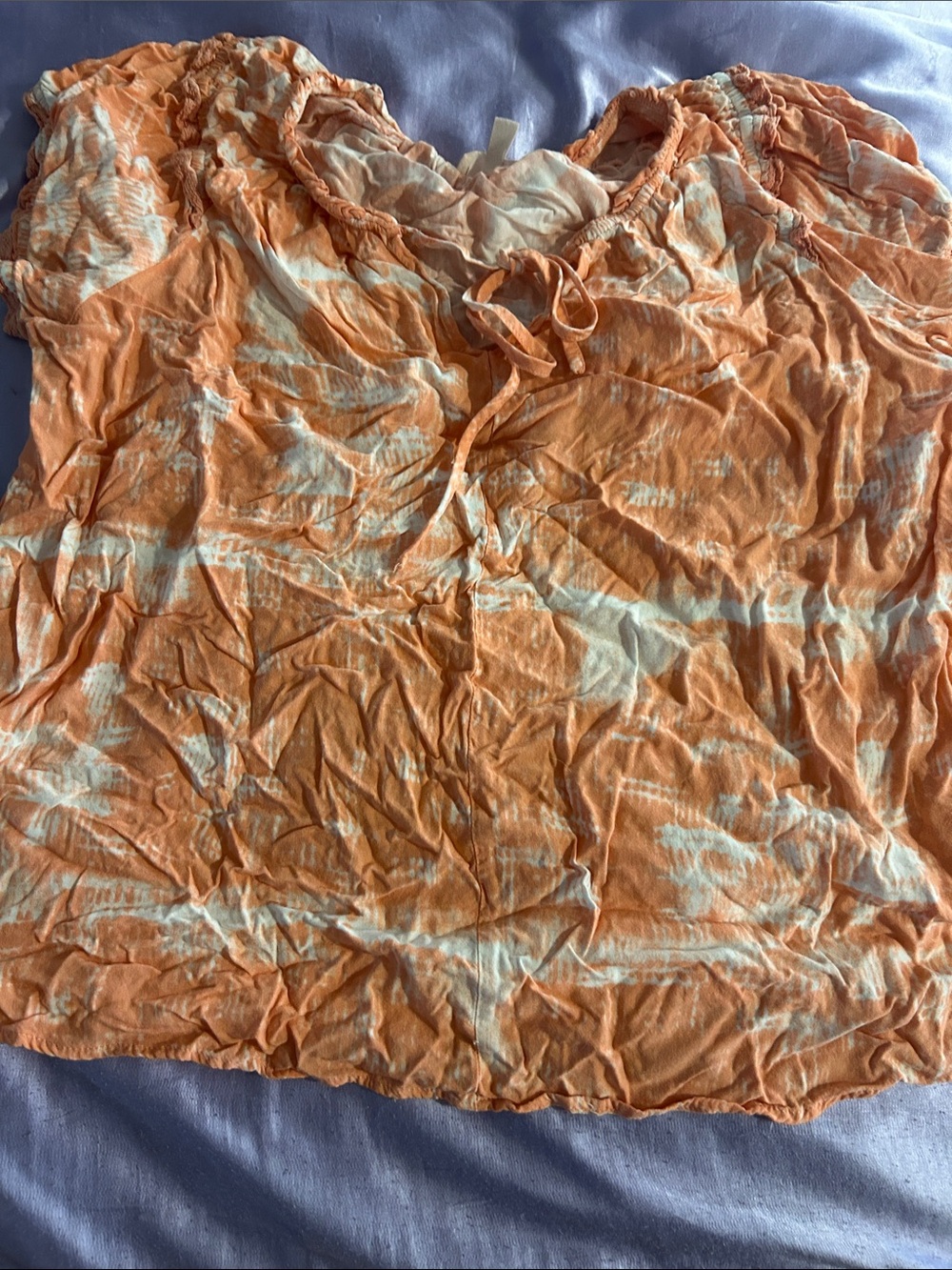Como Vintage Orange and White Tie-Dye Short Sleeve Blouse